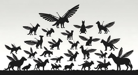 Collection of Mythical Creatures Silhouettes with Wings.