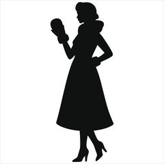 Minimalist Black & White Vintage Woman Silhouette in Winter Dress With Muff Handwarmer – Winter-Themed Vector Illustration for Cold Season Fashion, Decor & Design Projects