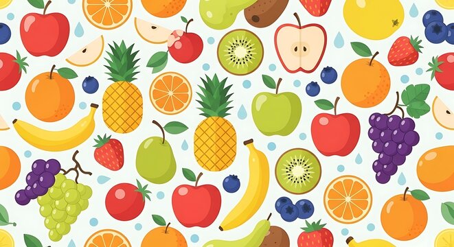 Colorful Fruit Pattern - A Vibrant and Fresh Design. - Powered by Adobe