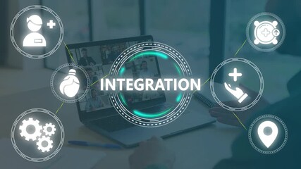 Healthcare Integration Concept: Digital Technology, Data Flow, and Collaboration in Modern Medical Systems. Loop Animation for Health Tech - Powered by Adobe