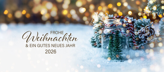 Christmas greeting card with text in German - Frohe Weihnachten means Merry Christmas and Happy New...