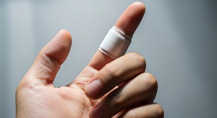 Quickly healing finger sports a fresh bandage, showing a small injury needing immediate care and recovery