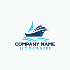 boat and wave logo design template, travel and holidays logos