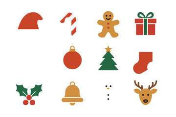 Christmas vector icon set featuring festive symbols for winter marketing, holiday greeting designs, seasonal advertising and gift promotion graphics.
