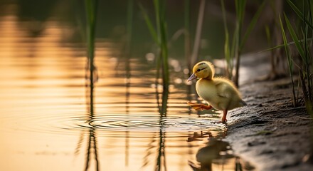 Duckling by the Waters Edge at Golden Hour.