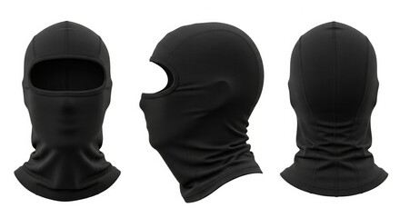 Black balaclava or ski mask from three different angles isolated on a white background mockup