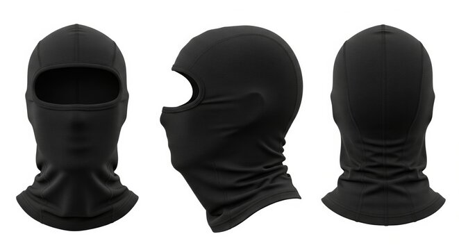 Black balaclava or ski mask from three different angles isolated on a white background mockup