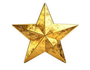 A textured, metallic gold five-pointed star on a black background