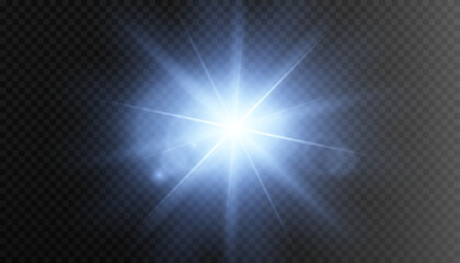 Fototapeta premium Blue glow effect. Starry lens flares with shimmering highlights. Bright blue light effect.