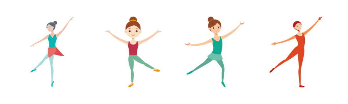 Collection of four young female ballet dancers performing elegant dance poses