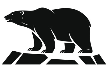 Polar bear silhouette standing on ice floe vector illustration. Black and white Arctic animal logo design template. Wild predator icon on iceberg. Minimalist winter nature symbol. Endangered species