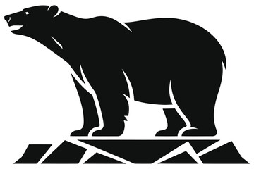 Polar bear on ice floe vector illustration, winter arctic wildlife silhouette, minimalist black-and-white graphic for conservation and climate change awareness, outdoor nature logo, clipart, icon mark