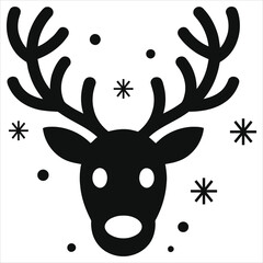 Winter Reindeer Head Vector with Ornate Antlers and Snowflake Details for Holiday Designs, Christmas Graphics, Seasonal Logos, Festive Illustrations, Scrapbooking, Greeting Cards & Vector Artwork