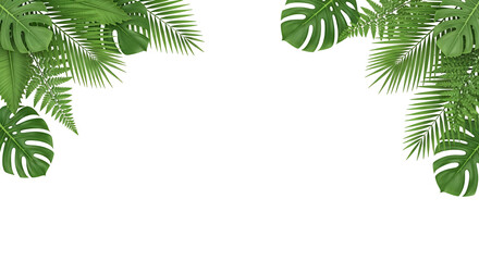 Tropical Foliage Canopy Exotic Green Leaves Frame Fresh Natural Botanical Decor Realistic Leafy Border Vibrant Rainforest Design with Isolated Style Decorative Backdrop Plants Element