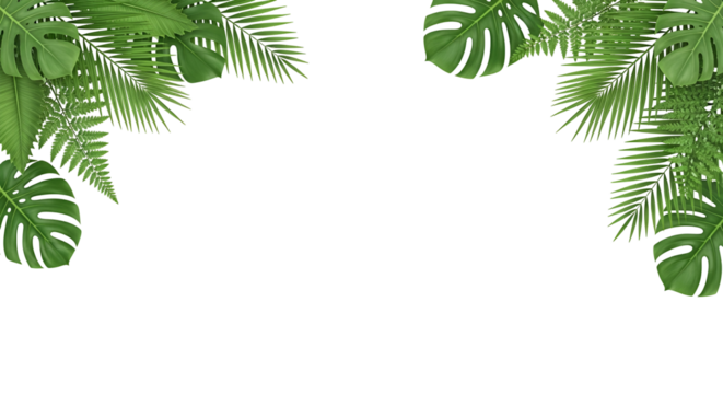 Tropical Foliage Canopy Exotic Green Leaves Frame Fresh Natural Botanical Decor Realistic Leafy Border Vibrant Rainforest Design with Isolated Style Decorative Backdrop Plants Element