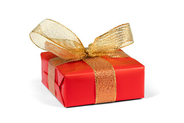 Red gift box with golden ribbon