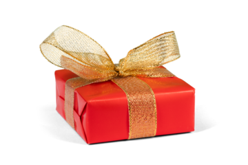 Red gift box with golden ribbon
