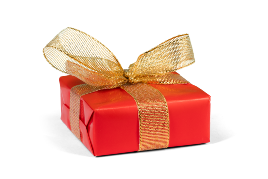 Red gift box with golden ribbon - Powered by Adobe