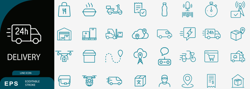 Delivery logistics express line icons set, shipping vector design