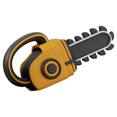 3D chainsaw machine icon. 3D icon render of chainsaw machine with transparent background.