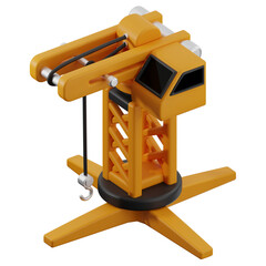 3D construction crane icon. 3D icon render of construction crane with transparent background.