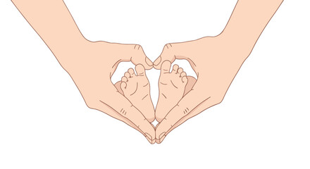 Loving parents cradle tiny baby feet forming a heart shape, symbolizing new life and cherished family bonds