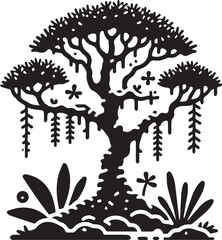 Moss Tree Artwork Black and White Minimalist Wall Decor