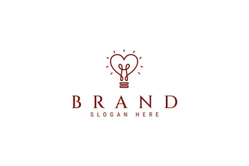 Idea Love Bulb Unique Symbol Logo wit Line Design Style Concept