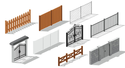 Diverse collection of fencing and gate designs for property boundaries and secure access, offering style and protection