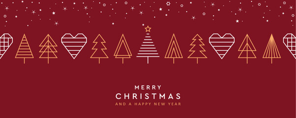 christmas greeting card with minimalistic fir tree seamless border vector illustration