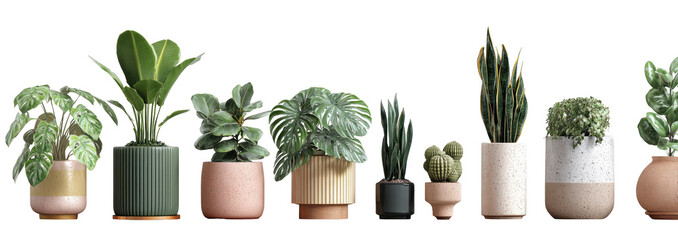 Assorted houseplants in various pots