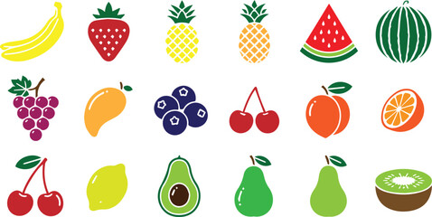 Modern icon set with diverse color palette and geometric shapes