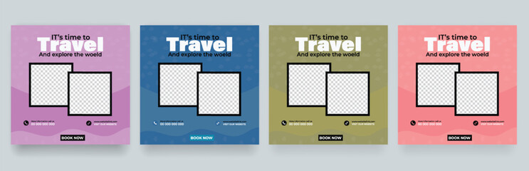 Travel and explore the world adventure social media post design template