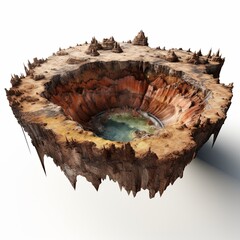 Spectacular Crater Island Landscape Detailed Terrain and Turquoise Water, Detailed 3D Render