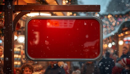 Obraz premium Crimson Signage on Winters Eve, A Red Canvas Awaiting Words of Festivities.