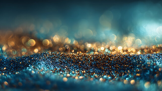 Sparkling blue and gold glitter texture with bokeh effect sparkle abstract