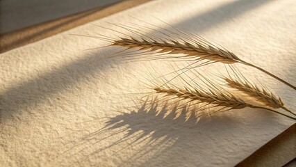 Natural shadows cast by wheat on textured paper against soft afternoon light