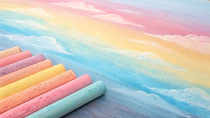 Creative pastel chalk gradient with soft clouds on canvas during a bright afternoon