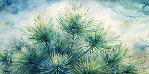 Intricate patterns of pine needles create a serene portrait of nature in soft hues at sunrise