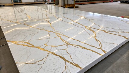 Polished white marble with elegant gold veins showcased in a spacious interior setting