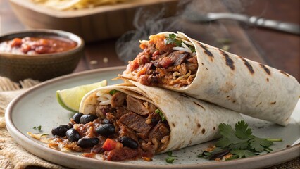 Experience the flavorful fusion of pulled pork burritos topped with smoky chipotle sauce for a satisfying meal