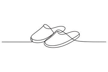 Minimal continuous line art of home slipper footwear
