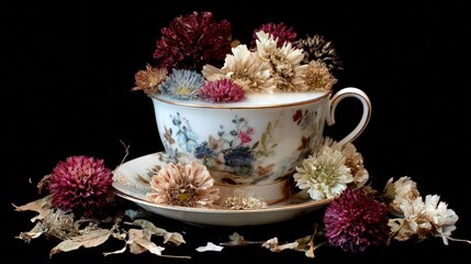 Vintage Tea Cup with Dried Flowers