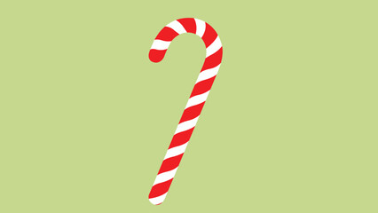 Classic Red and White Striped Candy Cane Vector Illustration on Green Background.
