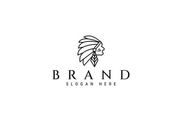 Native Indian Apache Tribe Logo Icon Line Vector Design Template