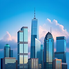 Naklejka premium Modern City Skyline with Futuristic Architecture under Clear Blue Sky