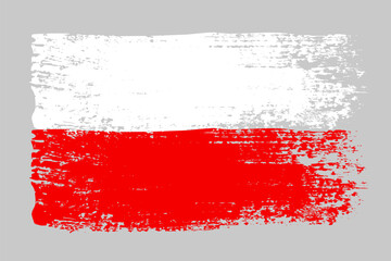 Grunge Poland flag. Vintage national flag of Poland with ink grunge texture and paint brush strokes. Vector illustration for Independence Day, patriotic design and creative background.