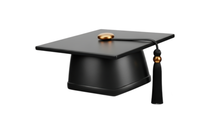 Black graduation cap with gold tassel and tassel button academic education