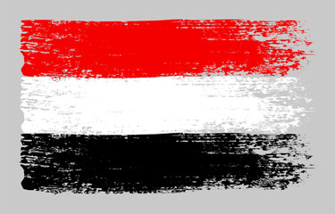 Grunge Yemen flag. Vintage national flag of Yemen with ink grunge texture and paint brush strokes. Vector illustration for Independence Day, patriotic design and creative background.