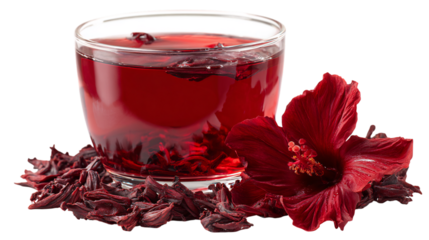 Refreshing hibiscus tea, a vibrant red beverage with a delicate floral aroma, perfect for a summer day or a soothing evening drink
